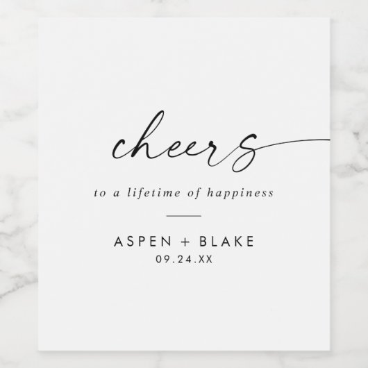 Modern Script Cheers Wedding Wine Labels Wijn Etiket (Enkel label)