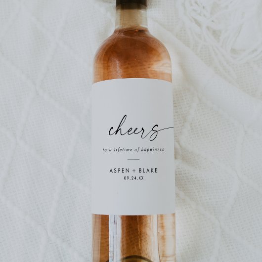 Modern Script Cheers Wedding Wine Labels Wijn Etiket