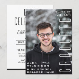 Modern Script Chic Guy Photo Trendy Afstuderen Kaart