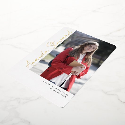 Modern Script Chic Photo Afstuderen Aankondiging (Gedraaid)