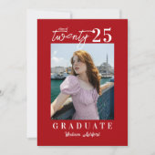 Modern Script Chic Red Photo Graduation Party Kaart (Voorkant)