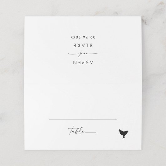 Modern Script Chicken Meal Option Folded Wedding Plaatskaartje (Buitenkant ongevouwen)