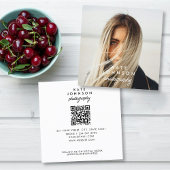 Modern Script Chique Volledige foto QR Code Social Vierkante Visitekaartje