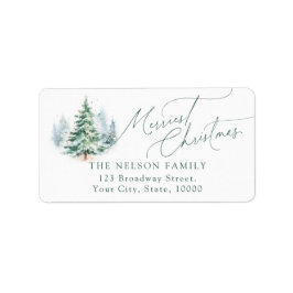 Modern Script Christmas Tree Return Address Etiket