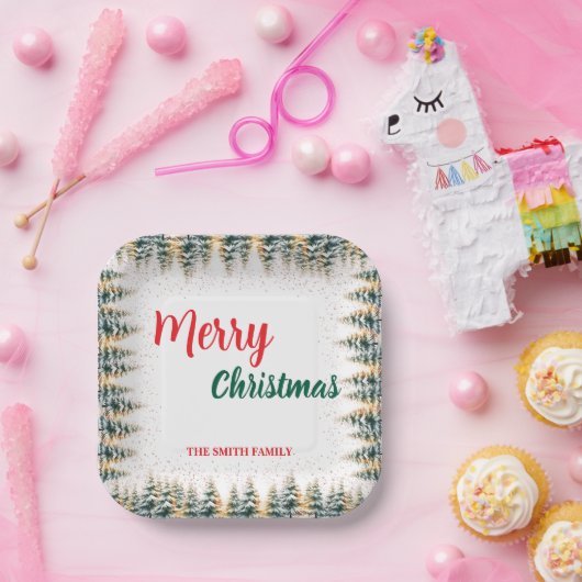 Modern Script Christmas Xmas winter pine tree fore Papieren Bordje (Feest)