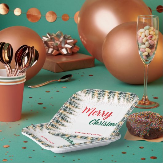 Modern Script Christmas Xmas winter pine tree fore Papieren Bordje (Multi)