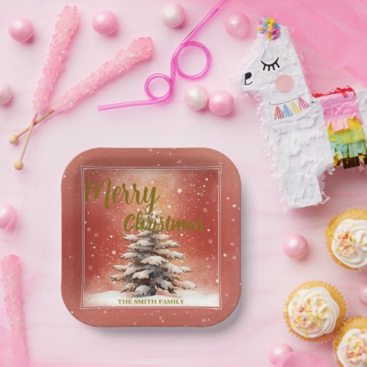 Modern Script Christmas Xmas winter pine tree fore Papieren Bordje (Feest)