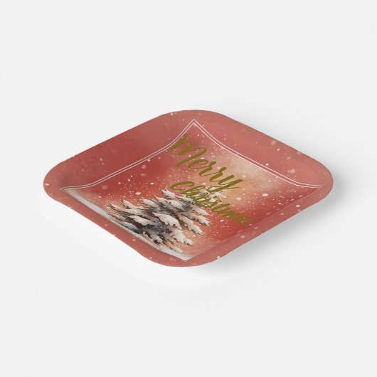 Modern Script Christmas Xmas winter pine tree fore Papieren Bordje (Gebogen)