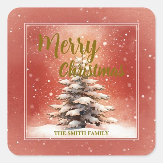 Modern Script Christmas Xmas winter pine tree fore Vierkante Sticker (Voorkant)