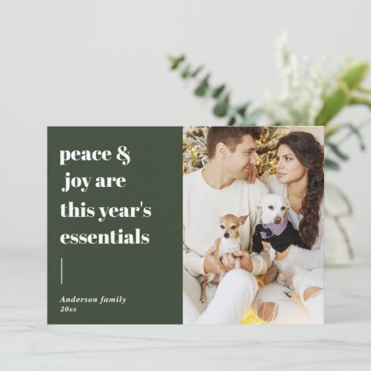 modern script citeert vrede en feestelijke foto feestdagenkaart (Staand voorkant)