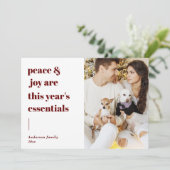 modern script citeert vrede en feestelijke foto feestdagenkaart (Staand voorkant)