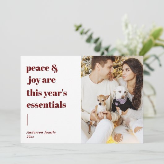 modern script citeert vrede en feestelijke foto feestdagenkaart (Staand voorkant)