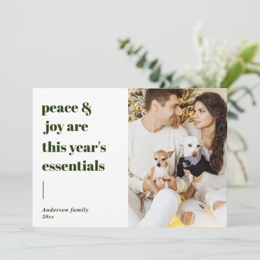 modern script citeert vrede en feestelijke foto feestdagenkaart (Staand voorkant)