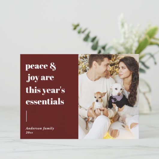 modern script citeert vrede en feestelijke foto feestdagenkaart (Staand voorkant)