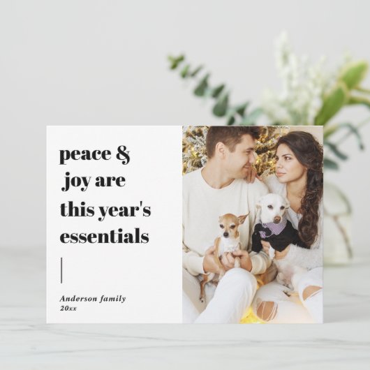 modern script citeert vrede en feestelijke foto feestdagenkaart (Staand voorkant)