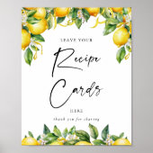 Modern Script Citroen Citrus Recept Kaarten Sign Poster (Voorkant)
