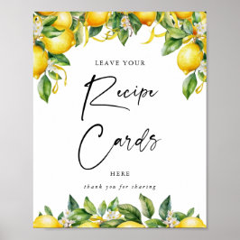 Modern Script Citroen Citrus Recept Kaarten Sign Poster