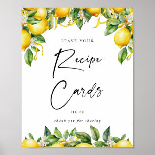 Modern Script Citroen Citrus Recept Kaarten Sign Poster