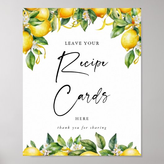 Modern Script Citroen Citrus Recept Kaarten Sign Poster (Voorkant)