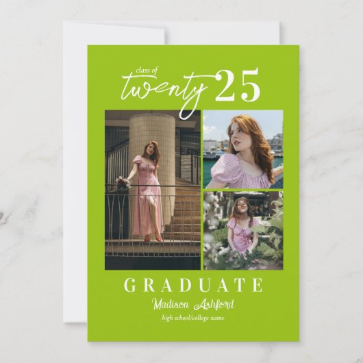 Modern Script Citrus 3 Photo Collage Afstuderen Aankondiging (Voorkant)