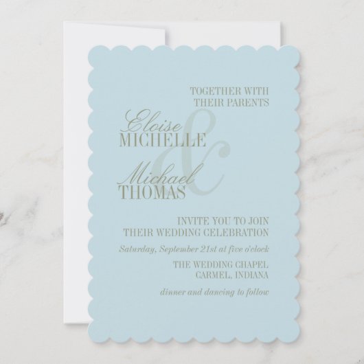 Modern Script Citrus Blue Formal Wedding Kaart (Voorkant)