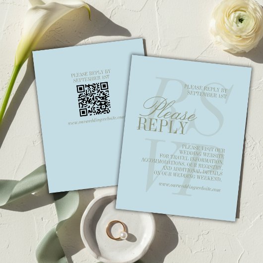 Modern Script Citrus blue QR Formal Wedding  RSVP Kaartje