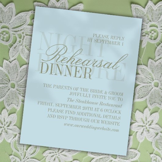 Modern Script Citrus Blue Wedding Rehearsal Informatiekaartje