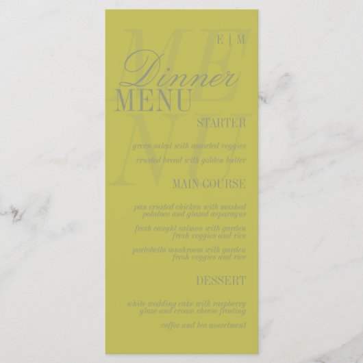 Modern Script Citrus Green Formal Wedding Menu (Voorkant)