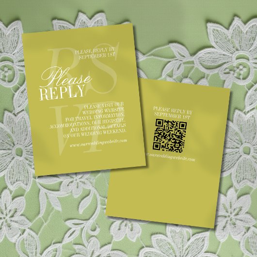 Modern Script Citrus Green QR Formal Wedding RSVP Kaartje