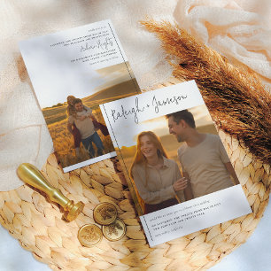 Modern script Classic Typography 2 Photos Wedding Kaart