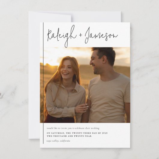 Modern script Classic Typography 2 Photos Wedding Kaart (Voorkant)