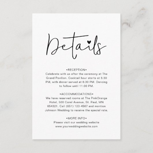 Modern Script Contemporary Wedding Details Informatiekaartje (Voorkant)