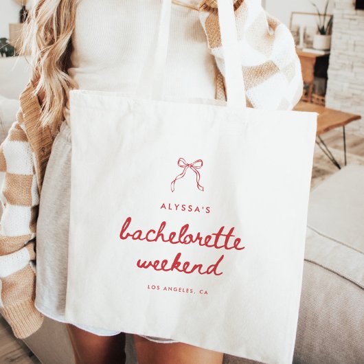 Modern Script Coquette Bow Bachelorette Weekend Tote Bag