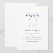 Modern Script Coquette Bow Blue Baby Shower Kaart (Voorkant / Achterkant)
