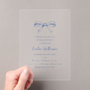 Modern Script Coquette Bow Blue Vrijgezellenfeest Acryl Uitnodigingen
