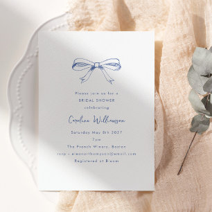 Modern Script Coquette Bow Blue Vrijgezellenfeest Kaart