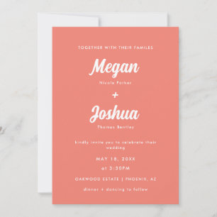 Modern Script Coral Pink All-in-One Wedding Kaart