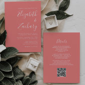 Modern Script Coral Pink QR Code Wedding Kaart