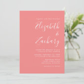 Modern Script Coral Pink QR Code Wedding Kaart (Staand voorkant)