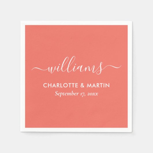 Modern Script Coral Wedding Servet (Voorkant)