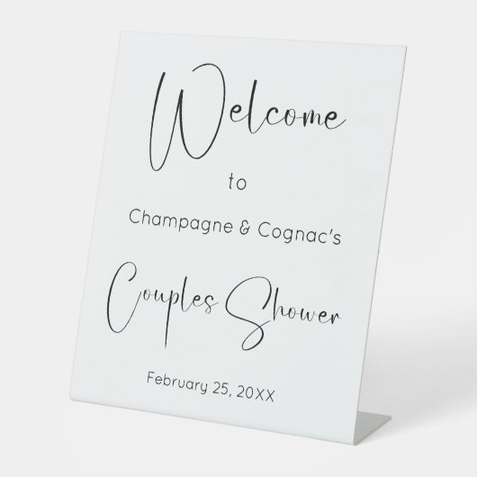 Modern Script Couples Douche Welkom Reclamebord Met Voetstuk (Voorkant)