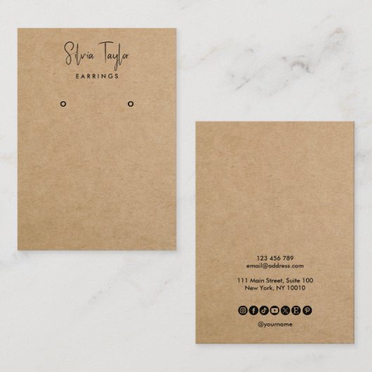 Modern Script Craft Paper Oorbel Display Kaart Visitekaartje (Voorkant / Achterkant)