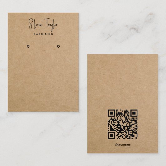 Modern Script Craft Paper Oorbel Display QR-code Visitekaartje (Voorkant / Achterkant)