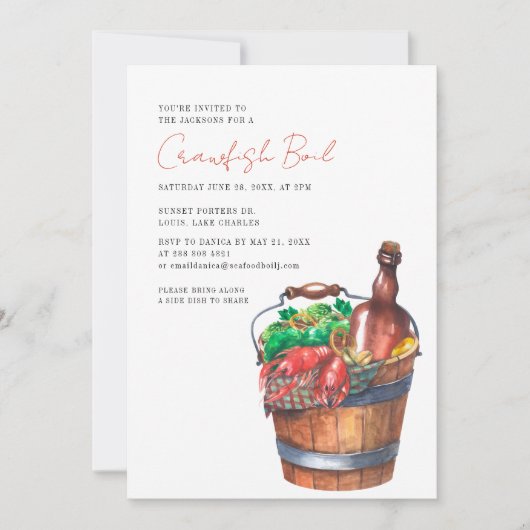 Modern Script Crawfish Seafood Boil Party Kaart (Voorkant)
