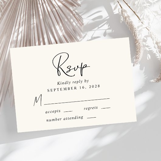 Modern Script Cream Bruiloft RSVP Kaartje