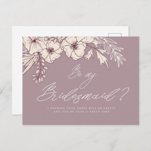 Modern Script Creme Floral Bridesmaid Briefkaart (Voorkant / Achterkant)