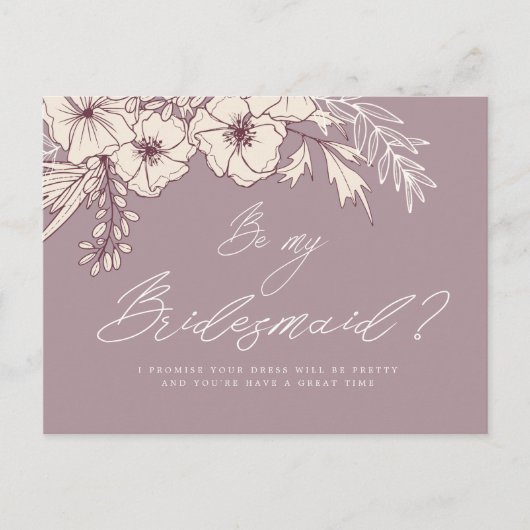 Modern Script Creme Floral Bridesmaid Briefkaart (Voorkant)