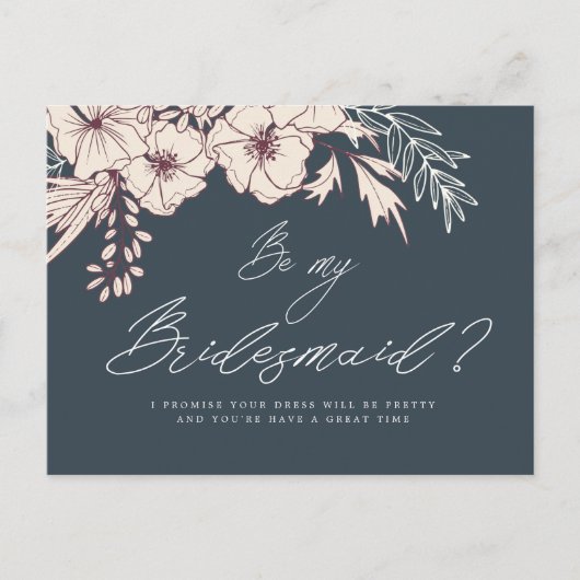 Modern Script Creme Floral Bridesmaid Briefkaart (Voorkant)
