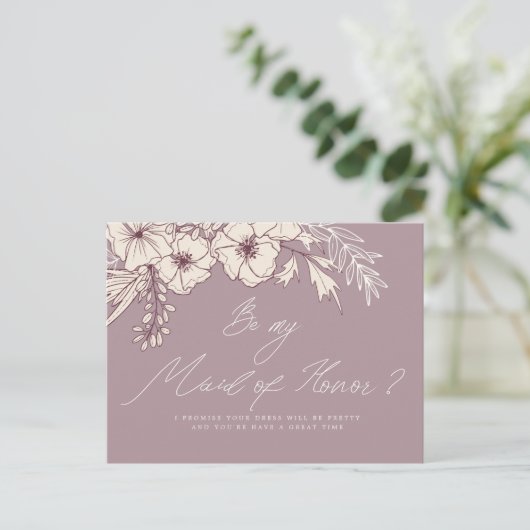 Modern Script Creme Floral Maid of Honor Briefkaart (Staand voorkant)