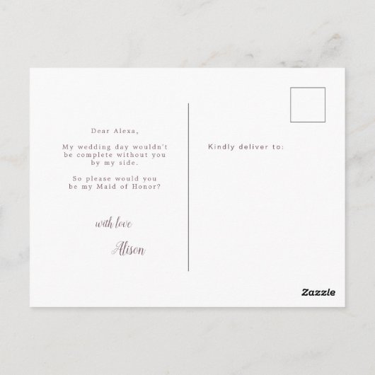 Modern Script Creme Floral Maid of Honor Briefkaart (Achterkant)